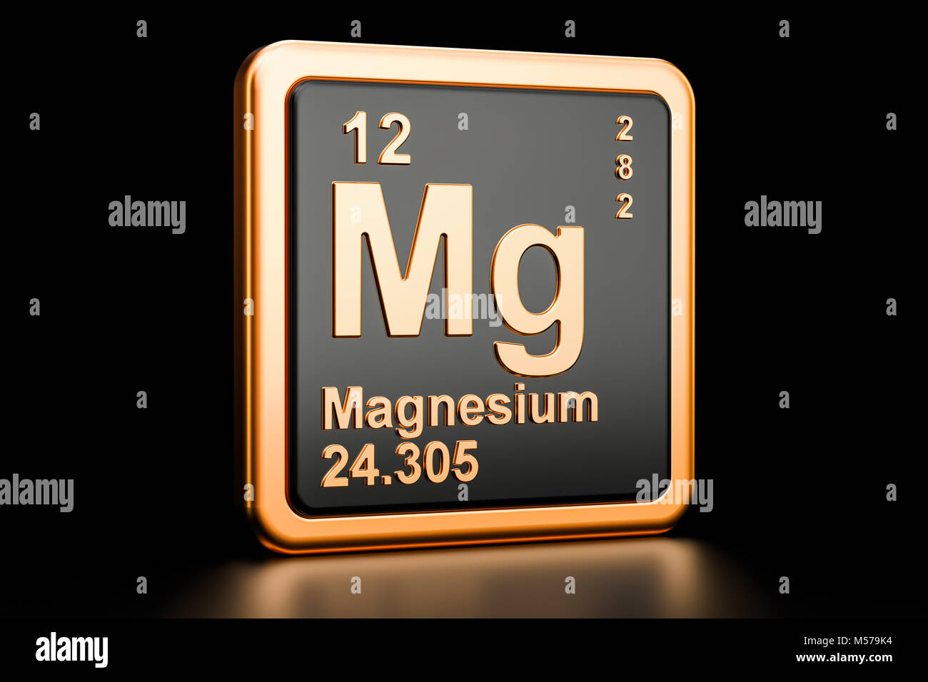 Magnesium, Mg chemical element. 3D rendering isolated on black