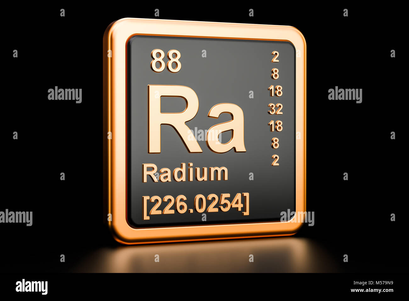 Radium Ra, chemical element. 3D rendering isolated on black background Stock Photo