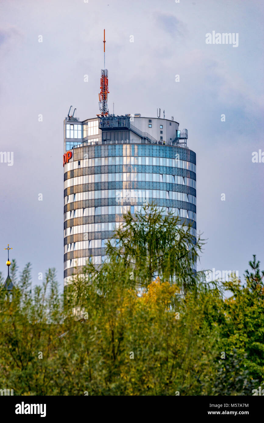The Uniturm, Jentower in Jena from the river Saale Stock Photo Alamy