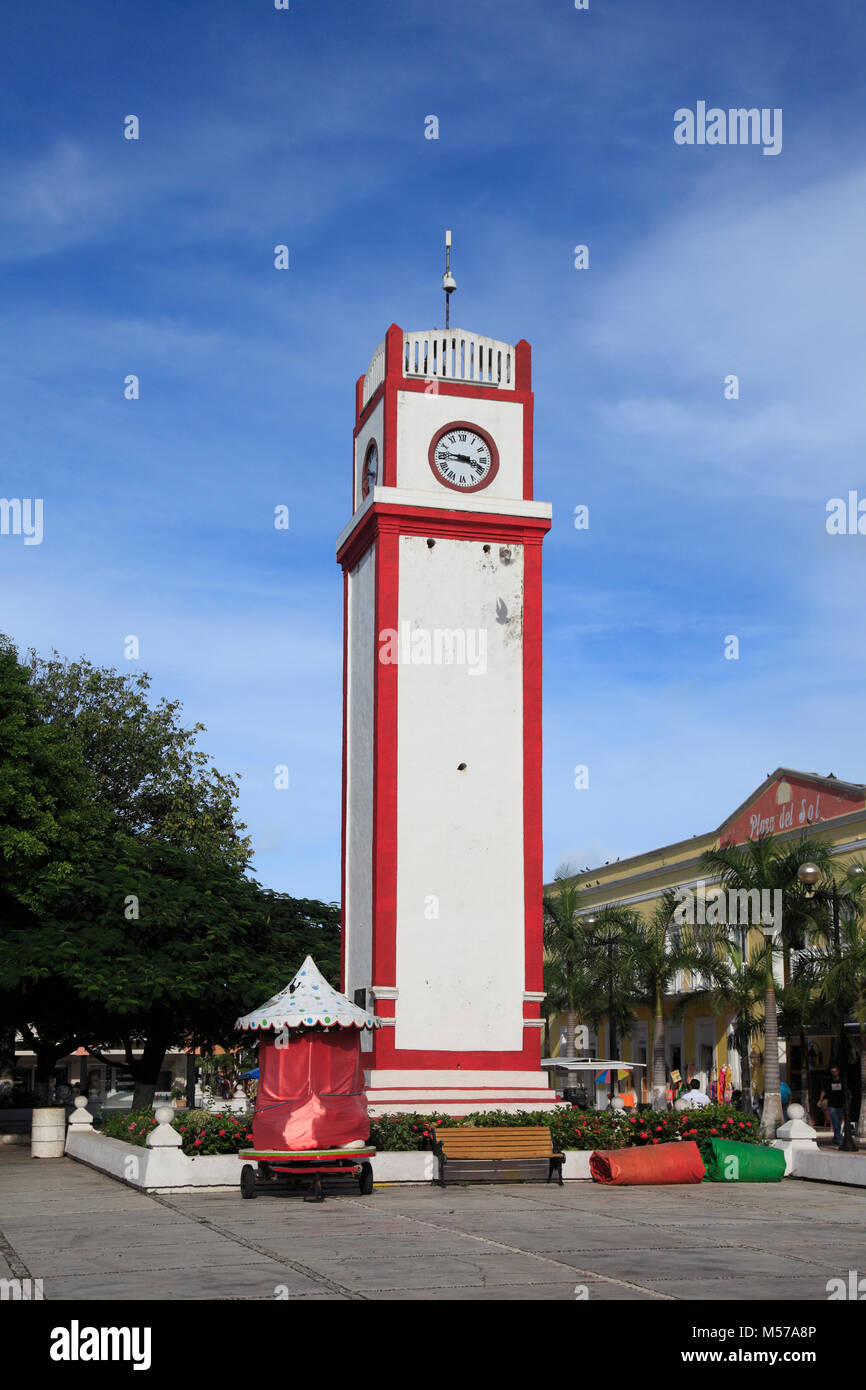 Clock Tower, Plaza del Sol, Town Square, San Miguel de Cozumel, Cozumel Island, Quintana Roo