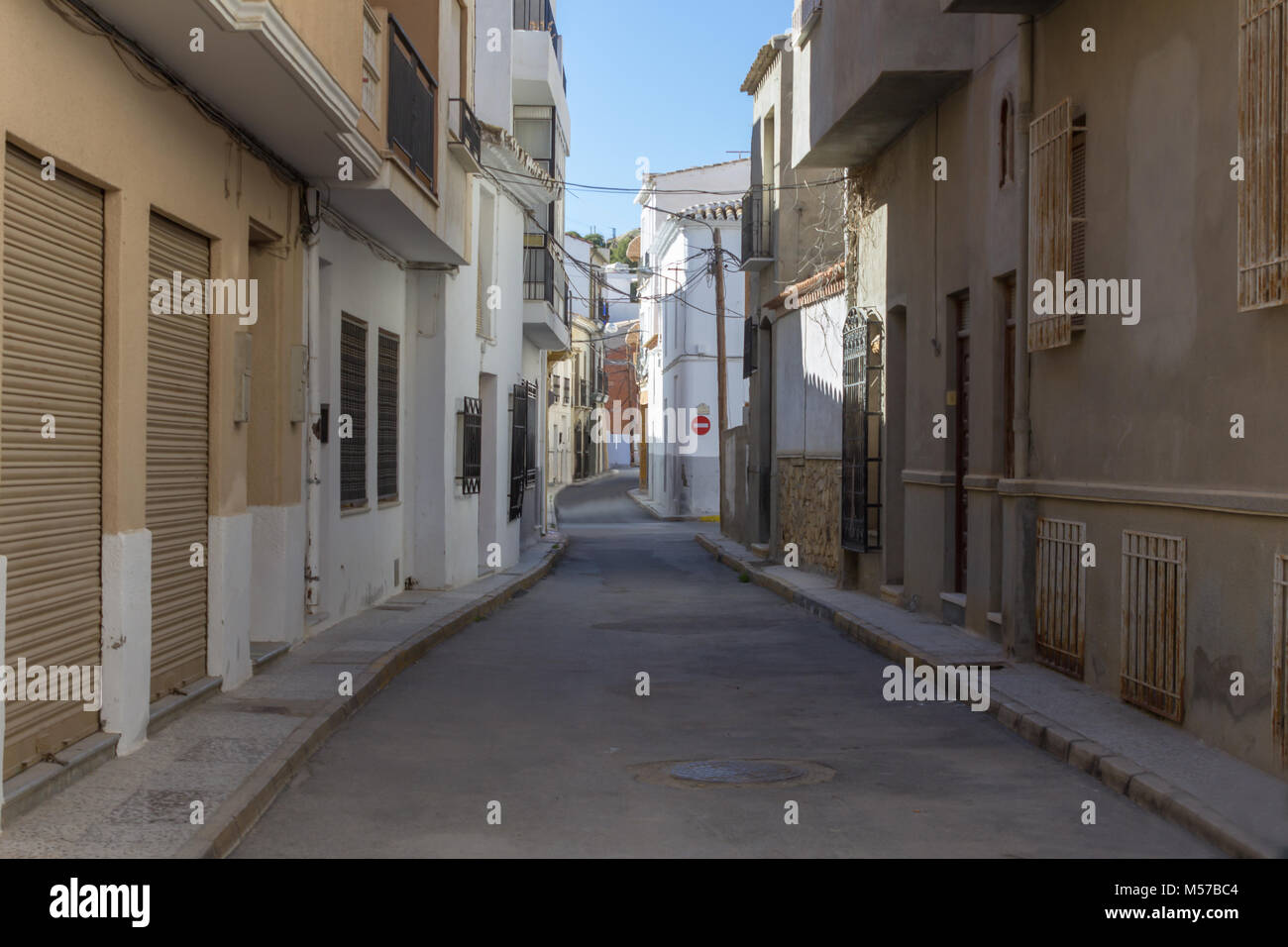 Narrow Street of Terraced Houses in Albox Town center, Almeria province, Andalucía, Spain Stock Photo