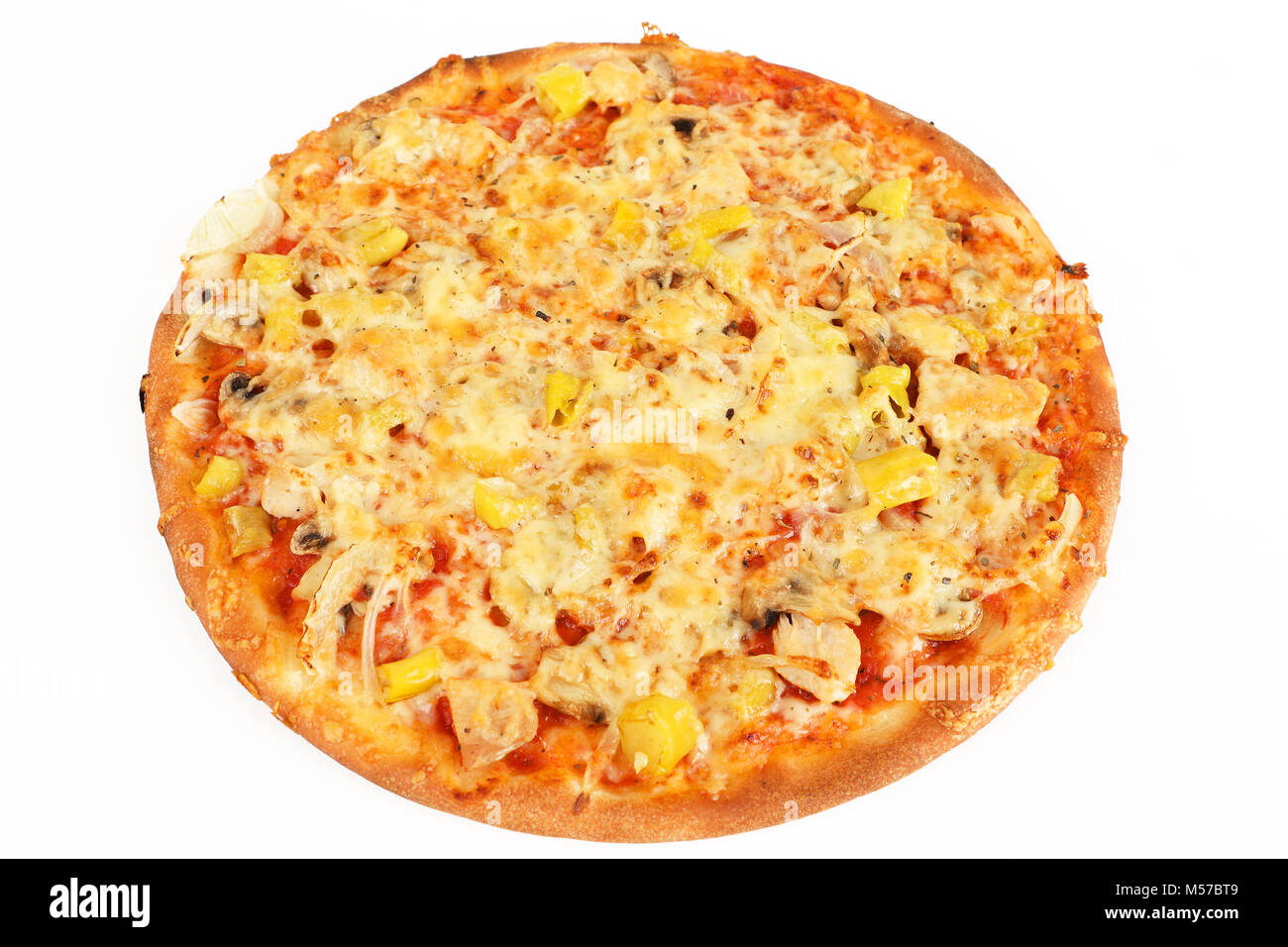 Pizza with hot peppers and onions Stock Photo
