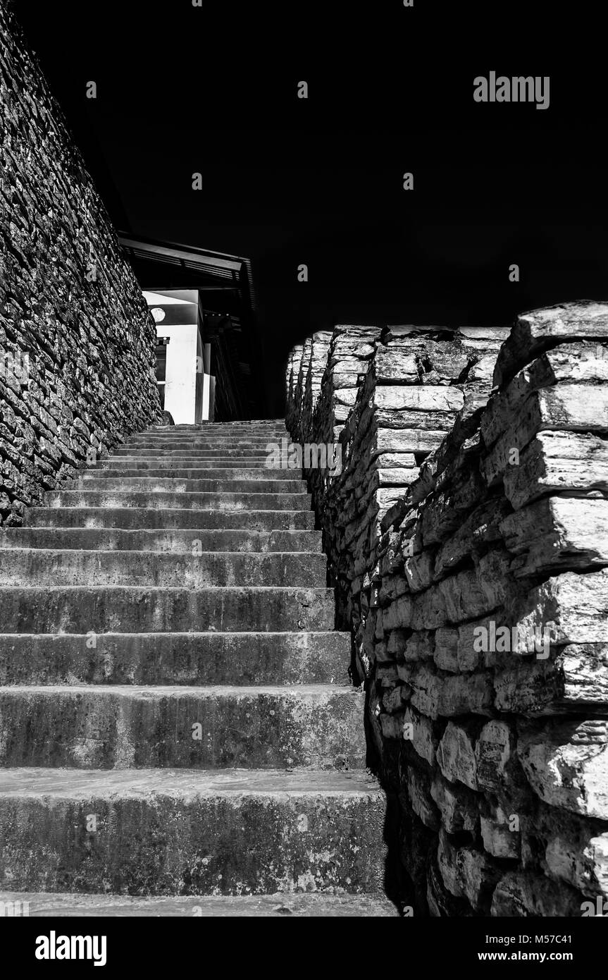 Steps going up in the Dechen Phodrang Monastery in Thimphu, Bhutan Stock Photo