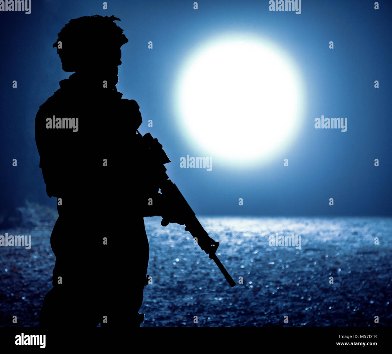 Black silhouette of soldier Stock Photo