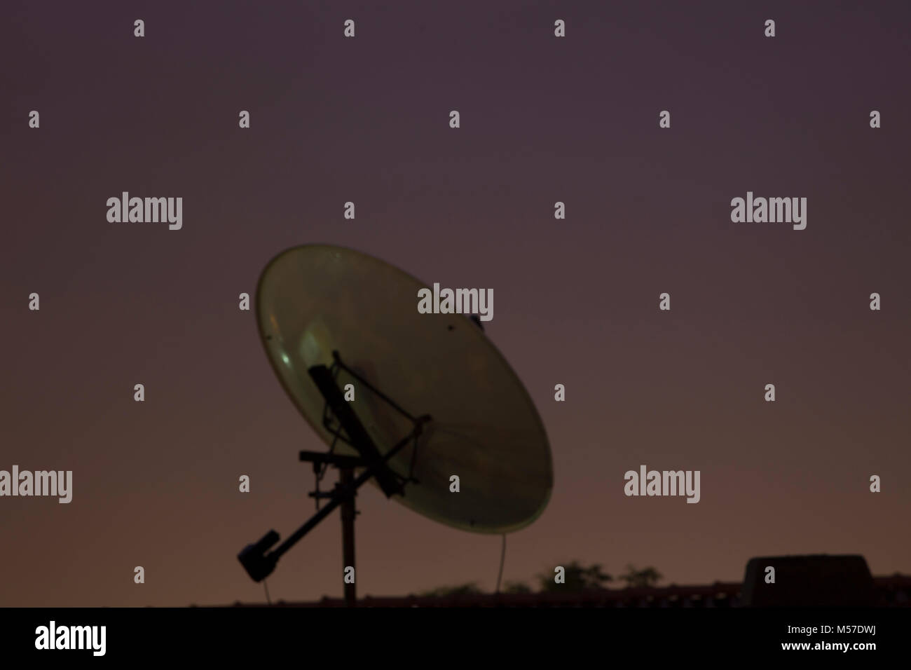 Satellite dish sky sun stars communication technology network image background for design. Stock Photo