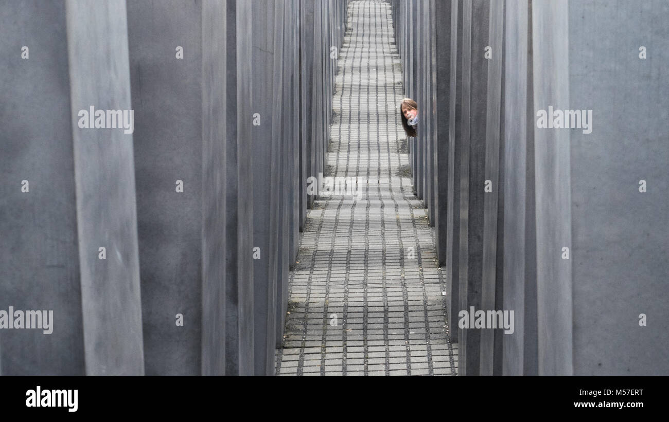 BERLIN - OCTOBER 18, 2016: Being lost at the Memorial to  the Murdered Jews in Berlin Stock Photo