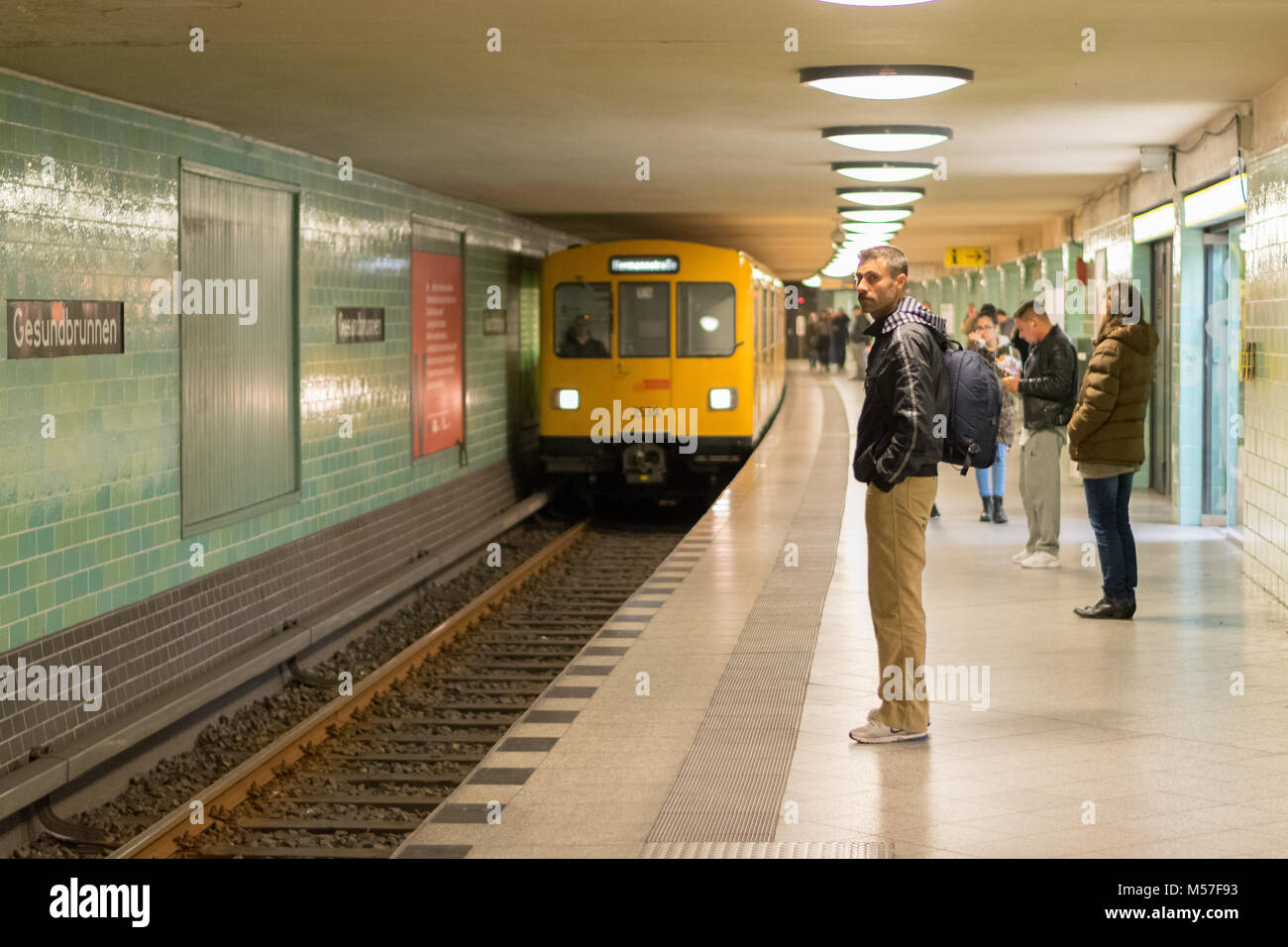 BERLIN - OCTOBER 20, 2016: People at the GesundbrunnenMetro Station in the Berlin on Octomber 20, 2016. Stock Photo