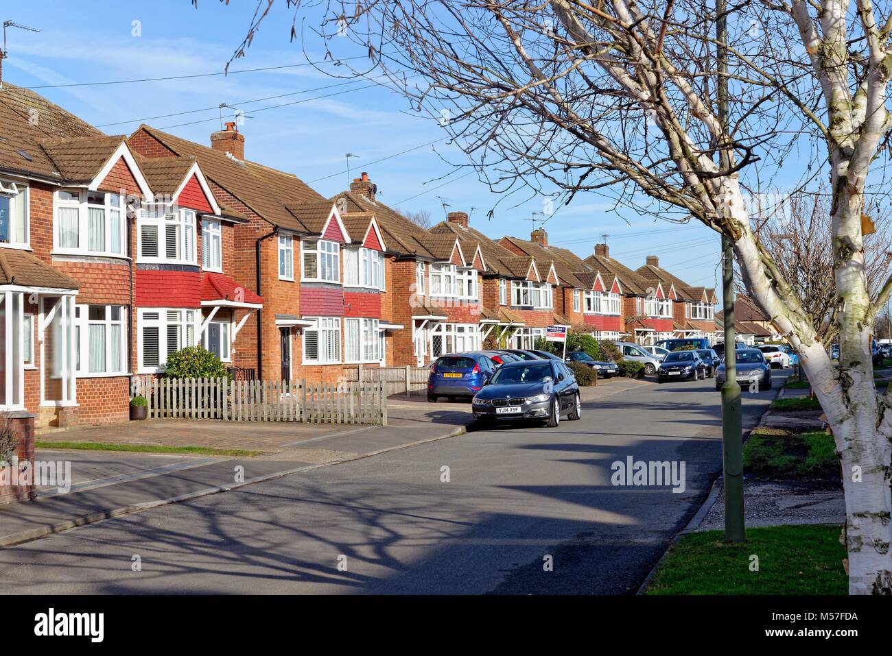 Suburban semi detached homes in Gaston Way Shepperton Surrey England UK