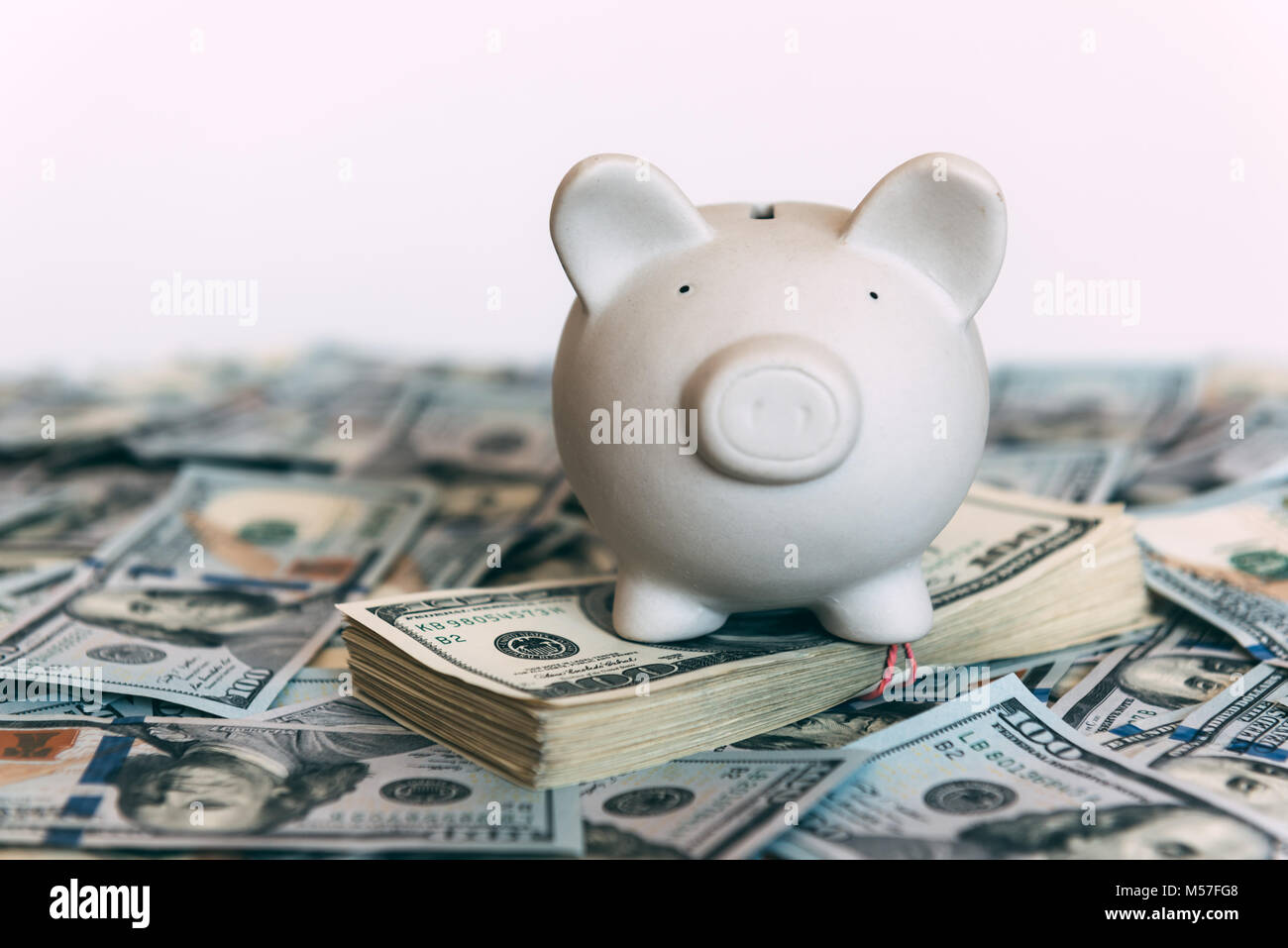 Piggy moneybox with dollar cash Stock Photo