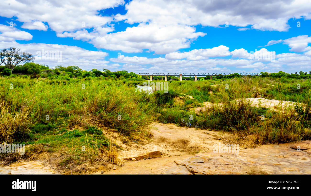 The almost dry Sabie River in central Kruger National Park in South Africa Stock Photo