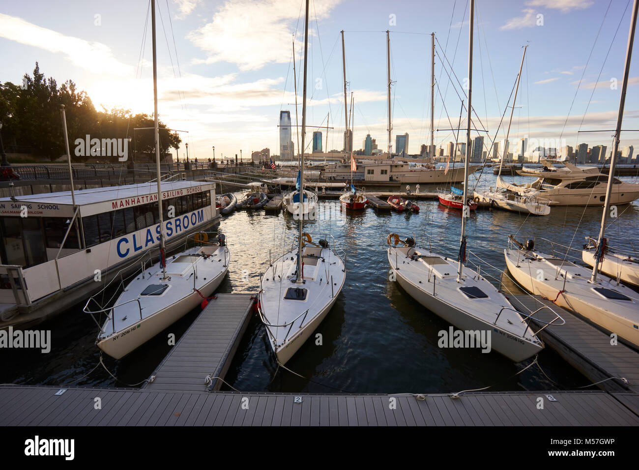 Boats at North Cove Yacht Harbor at sunset Stock Photo Alamy