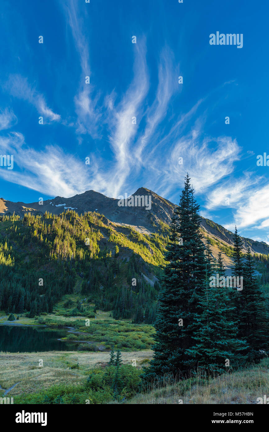 View of mountains above our campsite at Moose Lake during a backpacking