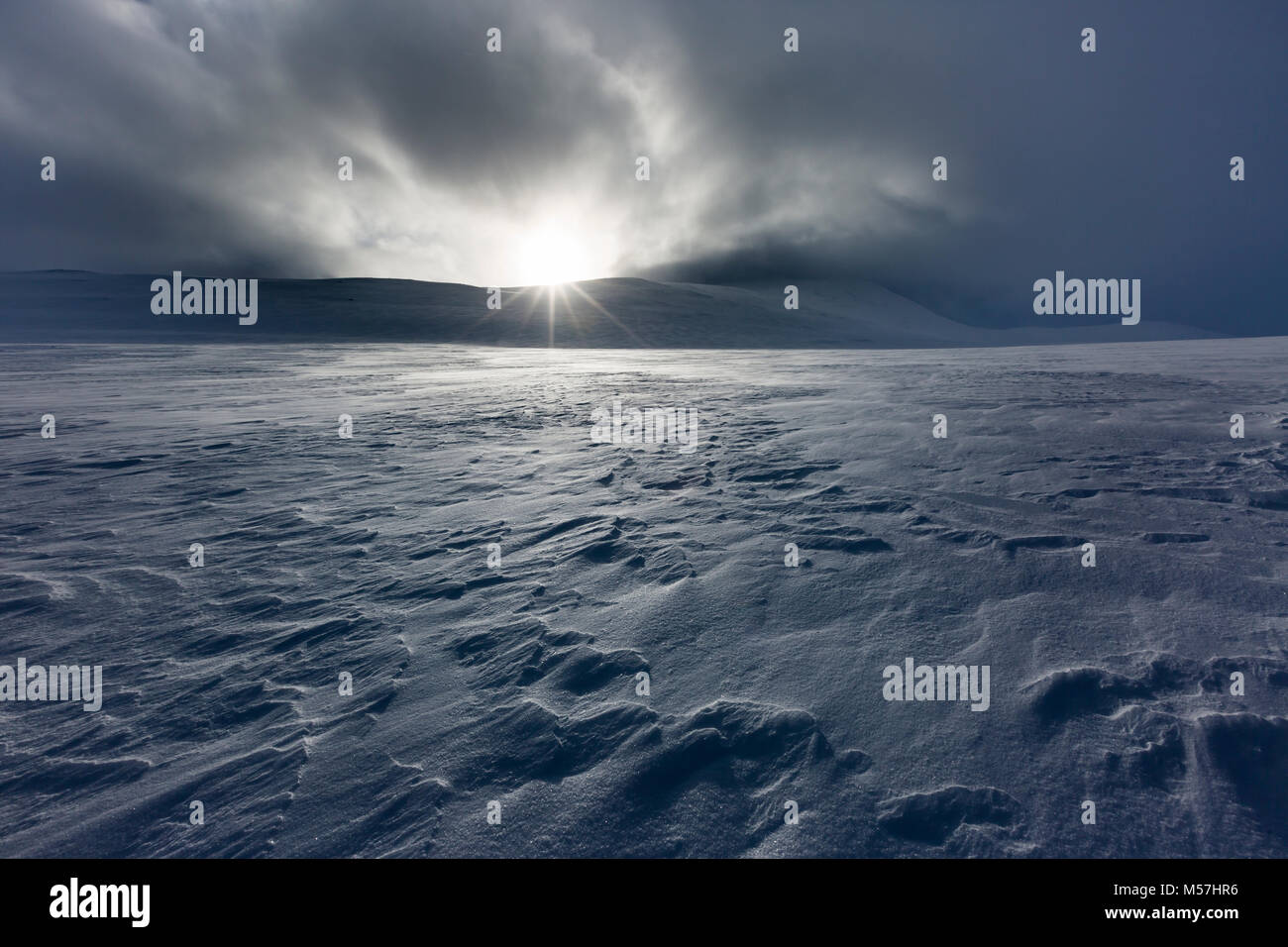 Sun with clouds and snow,Kungsleden or king's trail,Province of Lapland,Sweden,Scandinavia Stock Photo