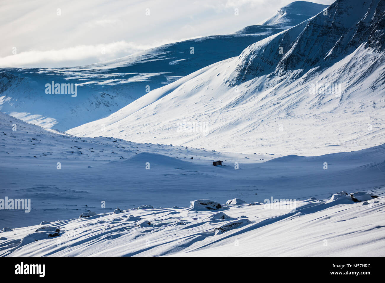 Hut in the snow,Kungsleden or king's trail,Province of Lapland,Sweden,Scandinavia Stock Photo