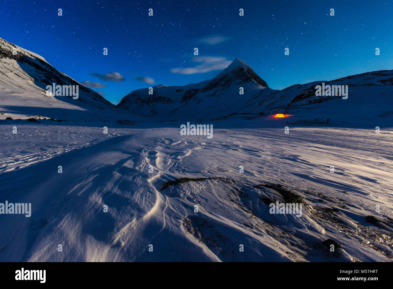 Tent in the snow,Kungsleden or king's trail,Province of Lapland,Sweden,Scandinavia Stock Photo