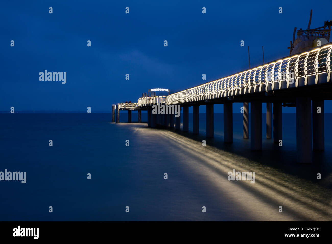 Illuminated pier,Niendorf,Baltic Sea,Timmendorfer Strand,Lübeck Bay,Schleswig-Holstein,Germany Stock Photo
