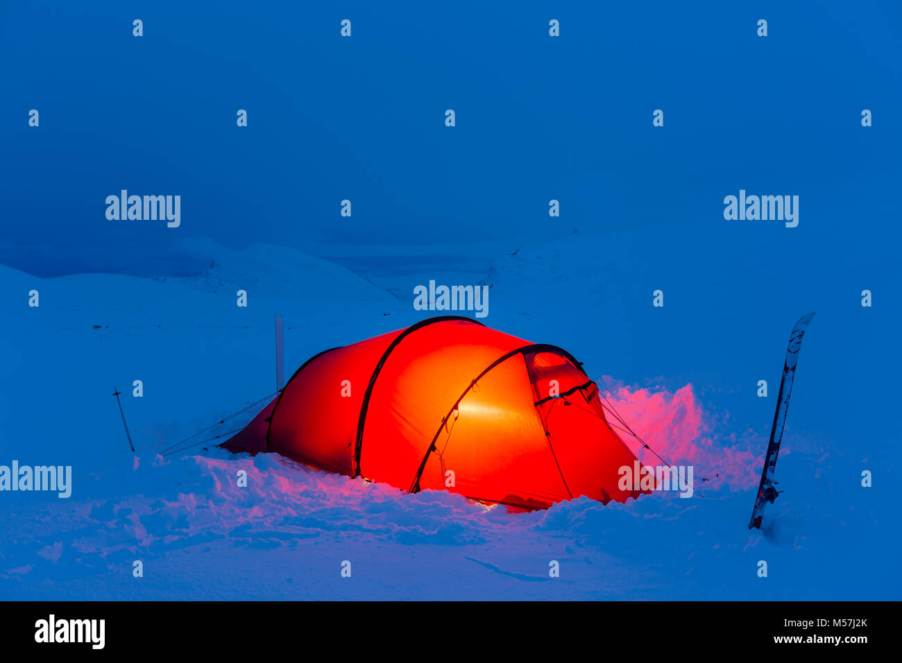 Tent in the snow,Kungsleden or king's trail,Province of Lapland,Sweden,Scandinavia Stock Photo