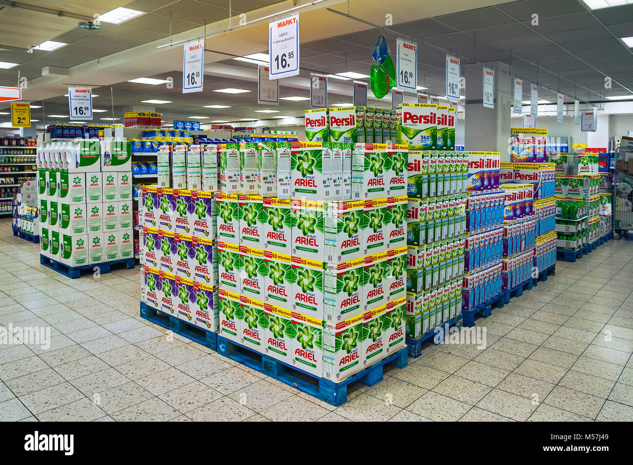 Shelf with detergent in a supermarket Germany Stock Photo Alamy