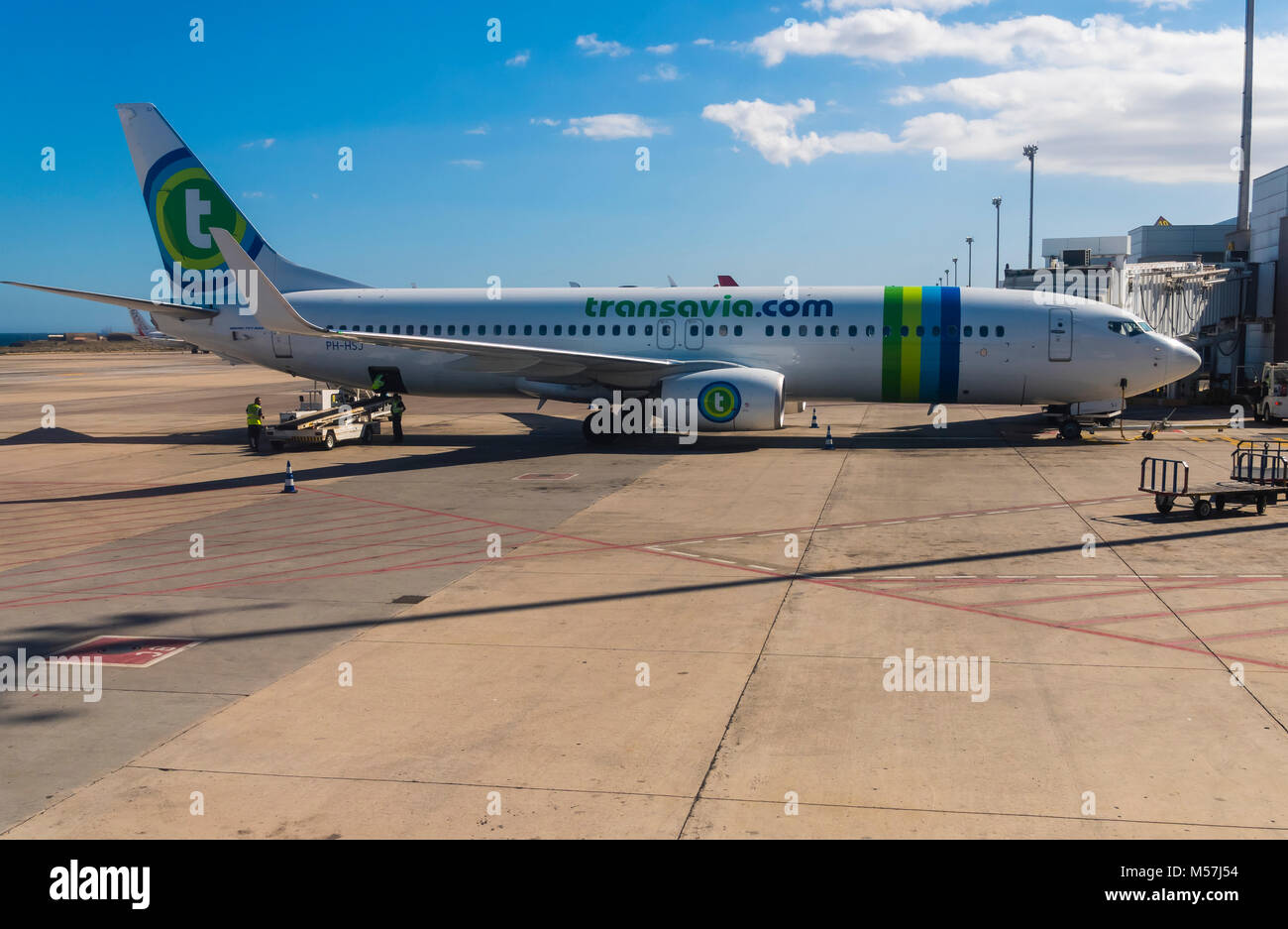 Passenger aircraft at the airport,Airline Transavia,Gran Canaria,Canary Islands,Spain Stock Photo