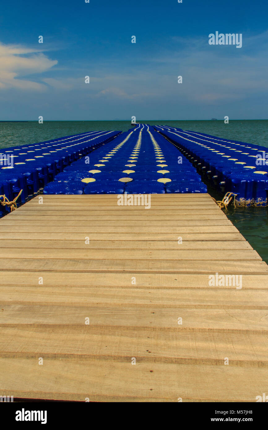 Beautiful Blue Pontoon Made From Plastic Floating In The Sea Rotomolding Jetty A Landing Stage Or Small Pier At Which Boats Can Dock Or Be Moored F Stock Photo Alamy