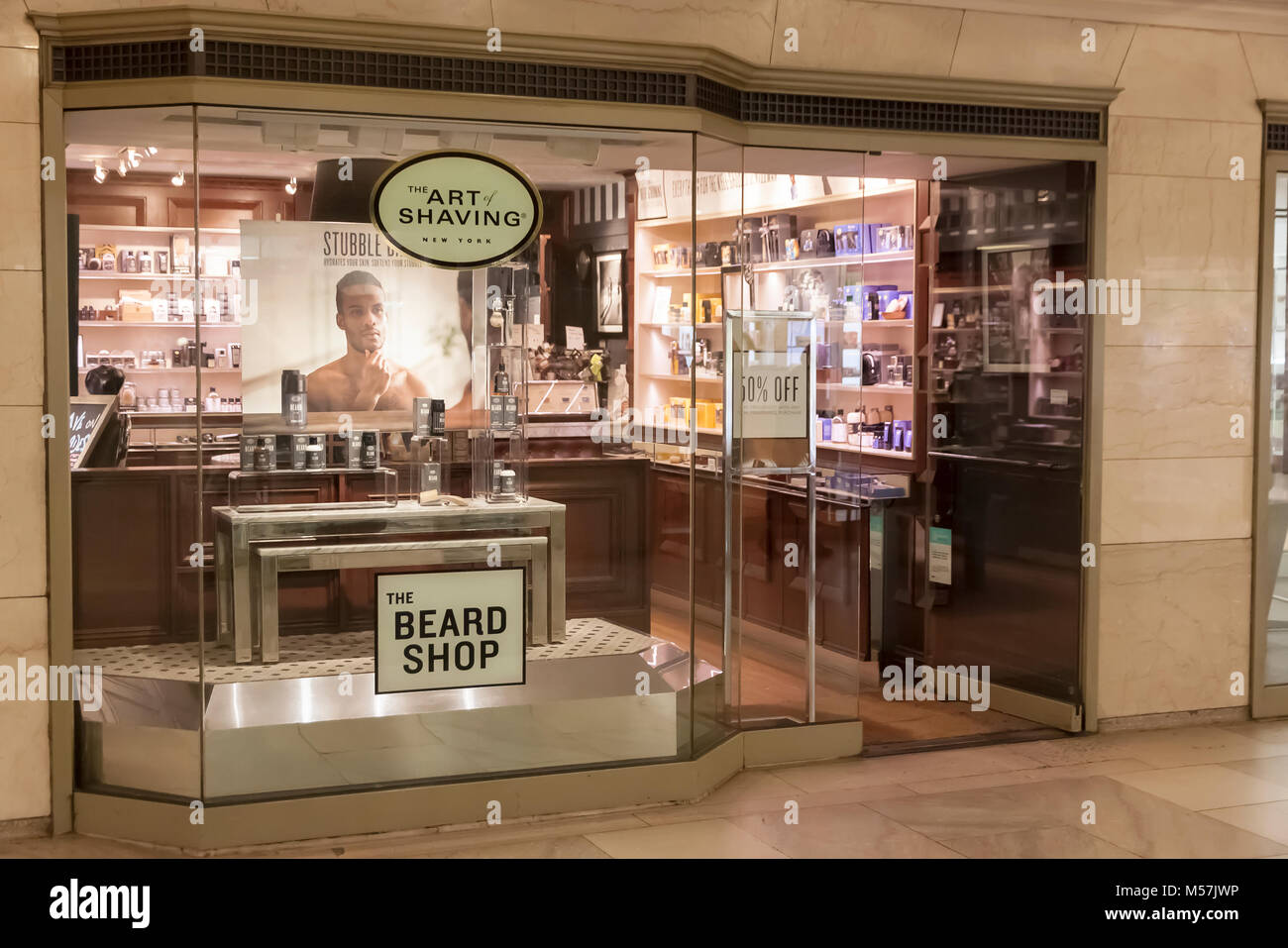 A specialty shaving and beard shop for males. Stock Photo