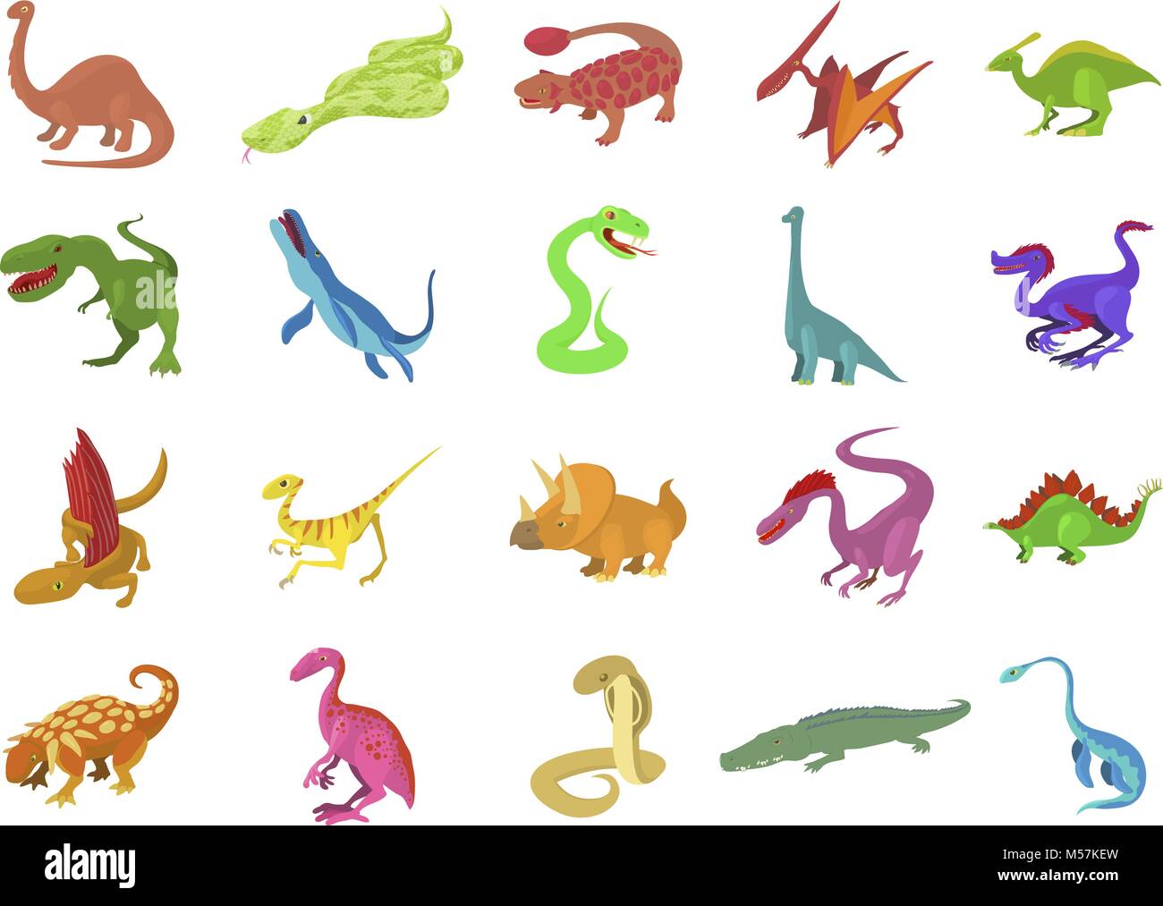 Reptile icon set, cartoon style Stock Vector