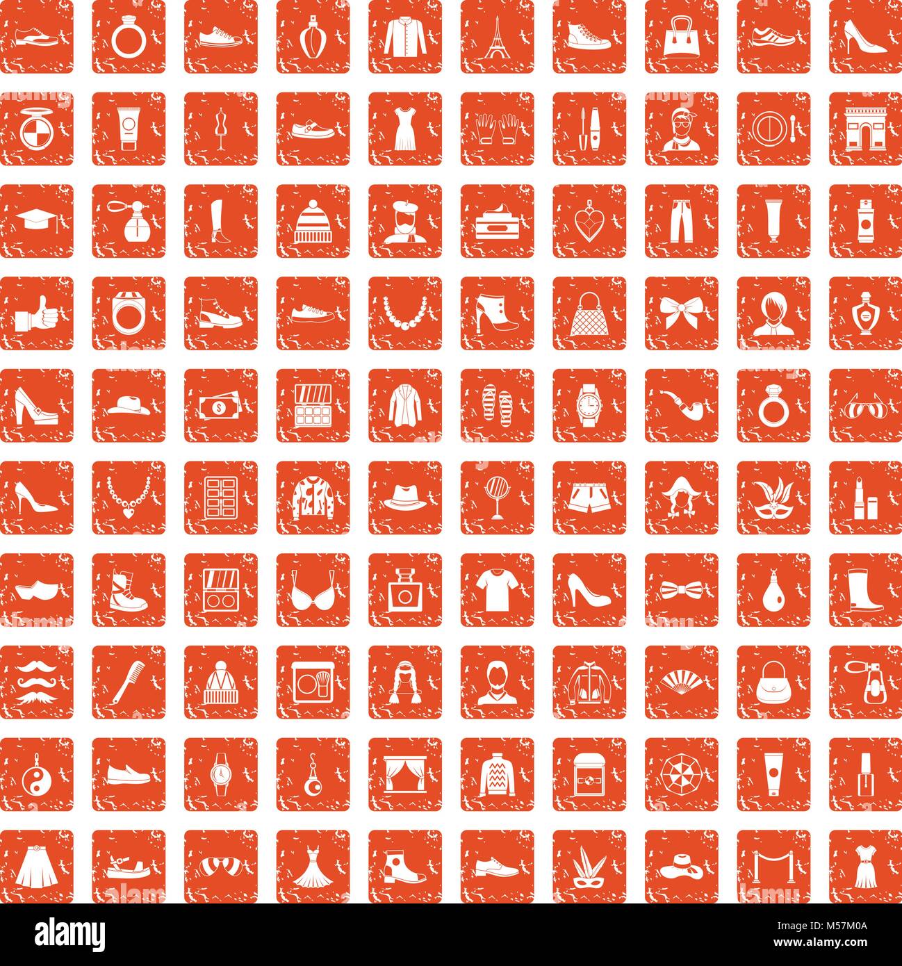 100 vogue icons set grunge orange Stock Vector