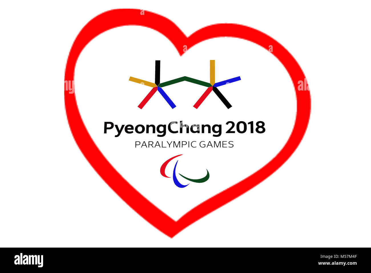 14 December 2017 Moscow, Russia Symbols XII Winter Paralympic Games in Pyeongchang, Republic of Korea in the red heart Stock Photo