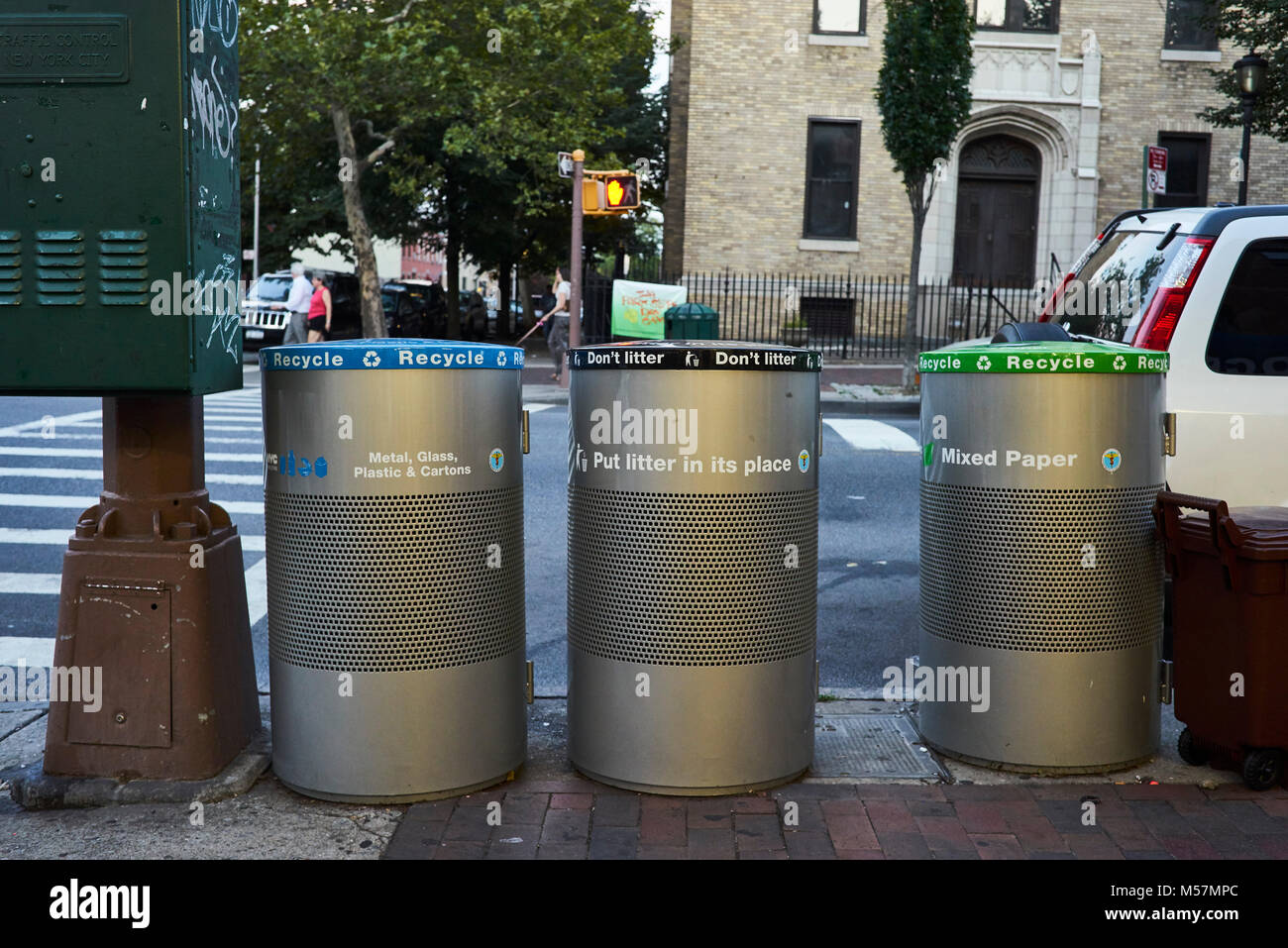New recycling bins in Park Slope, Brooklyn, NY Stock Photo Alamy