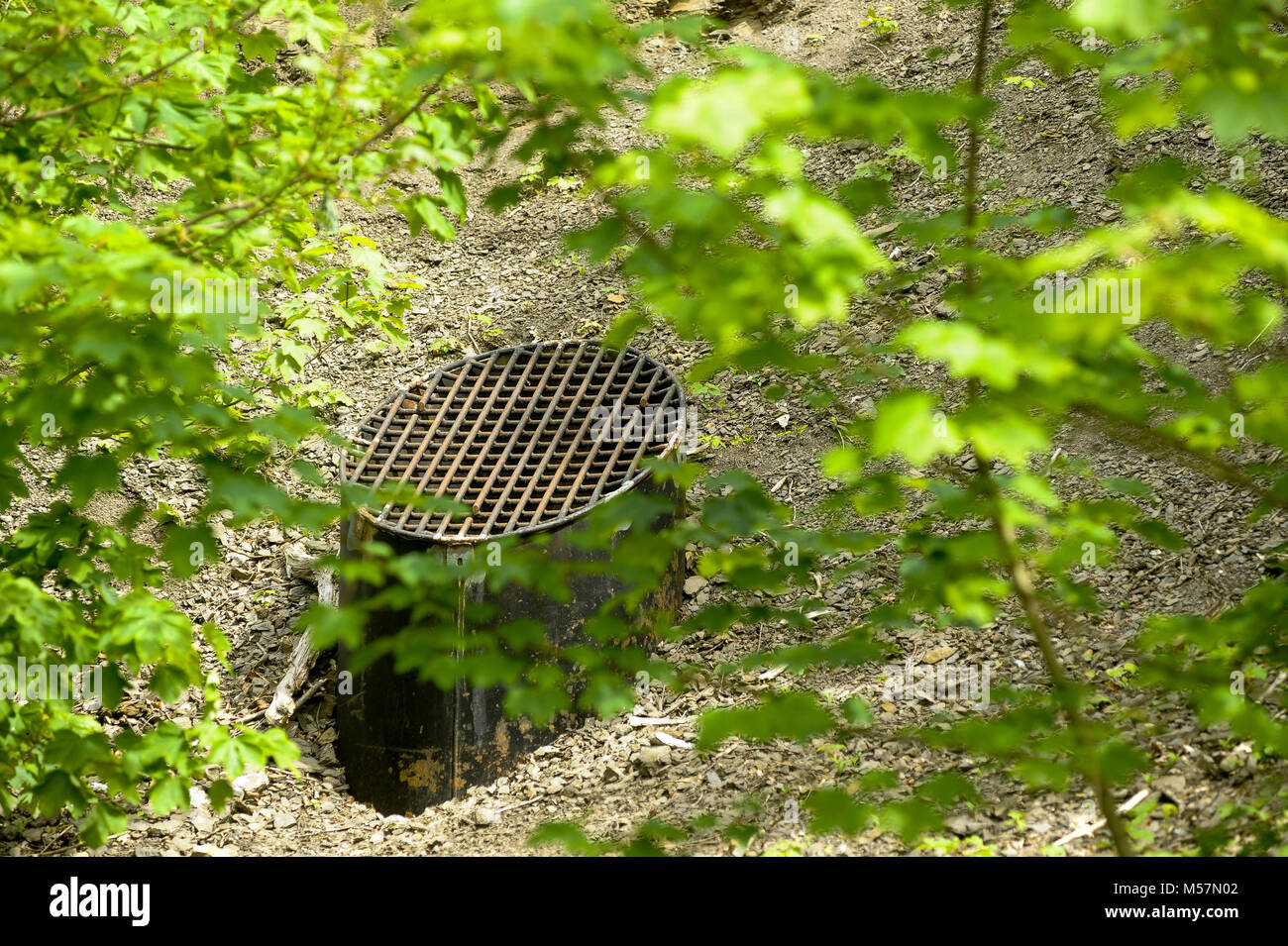 Ventilation shaft close to the main entrance (destroyed by Allies after WWII) on the level of 7th floor of Stohr 1 Hammerwerke underground factory ins Stock Photo