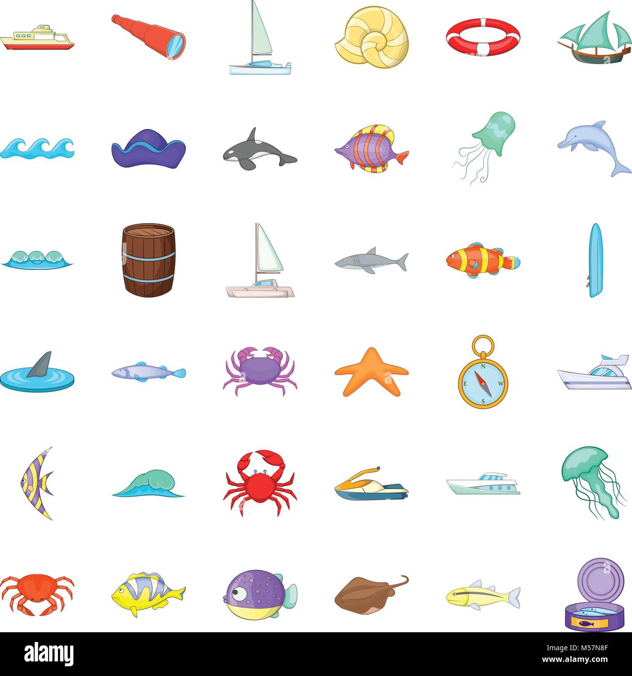Saltwater icons set, cartoon style Stock Vector Image & Art - Alamy