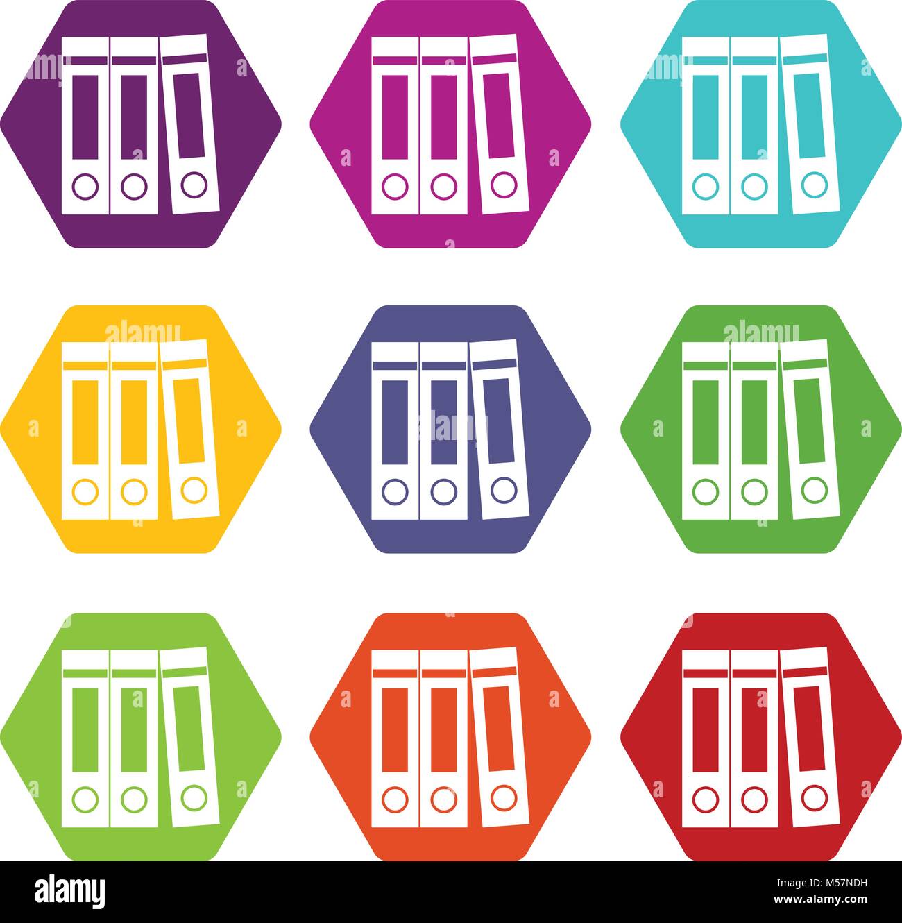Office folders with documents icon set color hexahedron Stock Vector ...