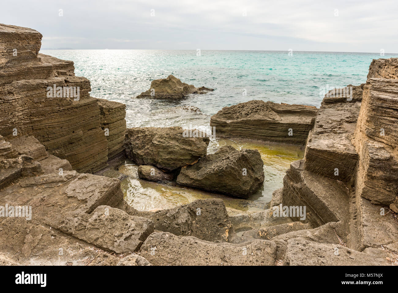 Strange rock formations on the shores of the mediterranean sea near Es ...