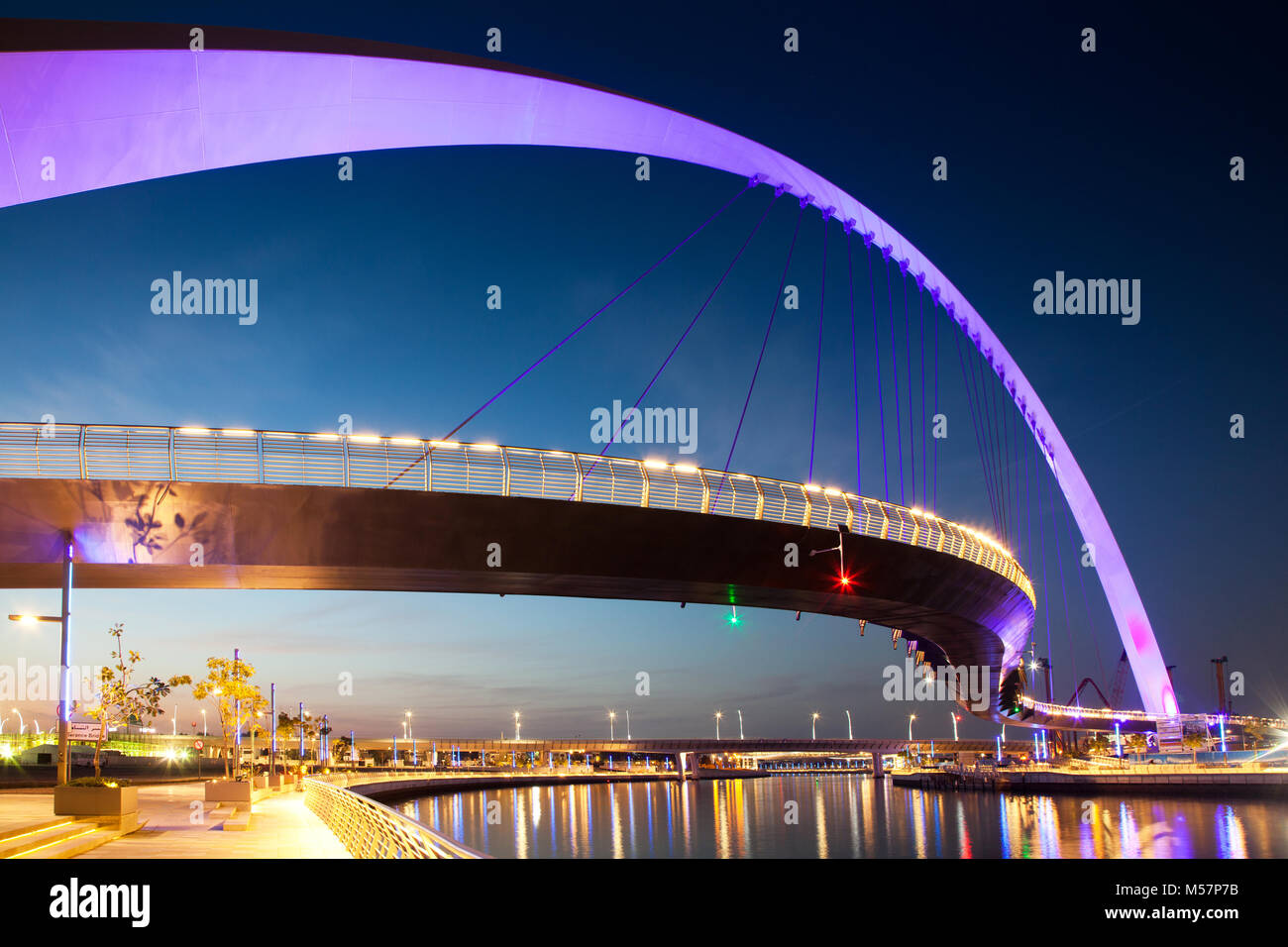 DUBAI, UAE - FEBRUARY, 2018: Dubai Water Canal arch bridge or Tolerance ...