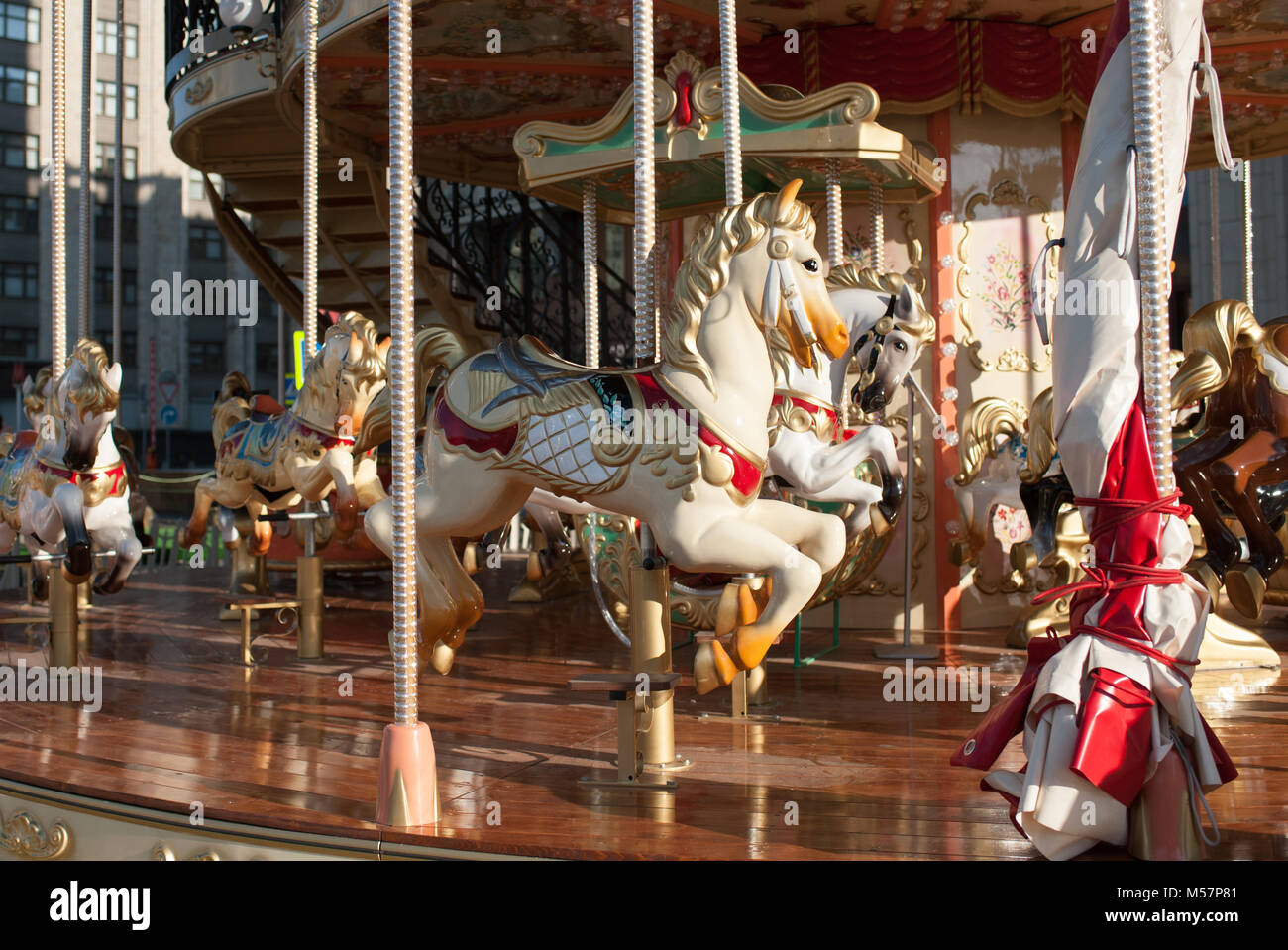 Carousel. Horses on a carnival Merry