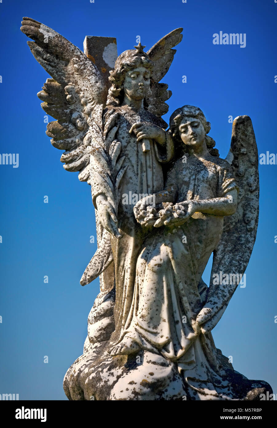 19th Century Victorian Angel Sculpture Tombstone in Ardmore Graveyard, County Waterford, Ireland Stock Photo