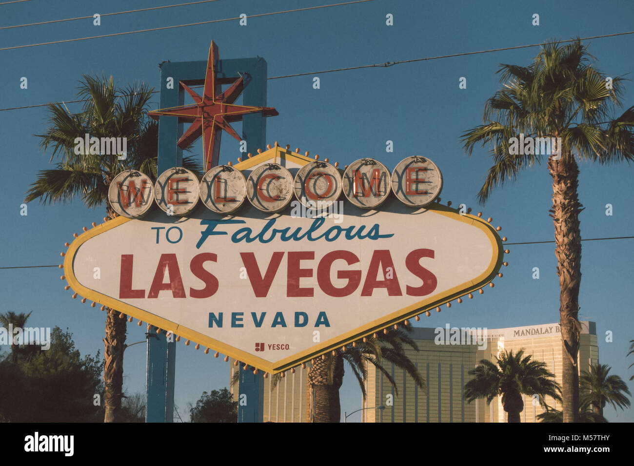 Las Vegas welcome Sign with Vegas Strip in background Stock Photo - Alamy