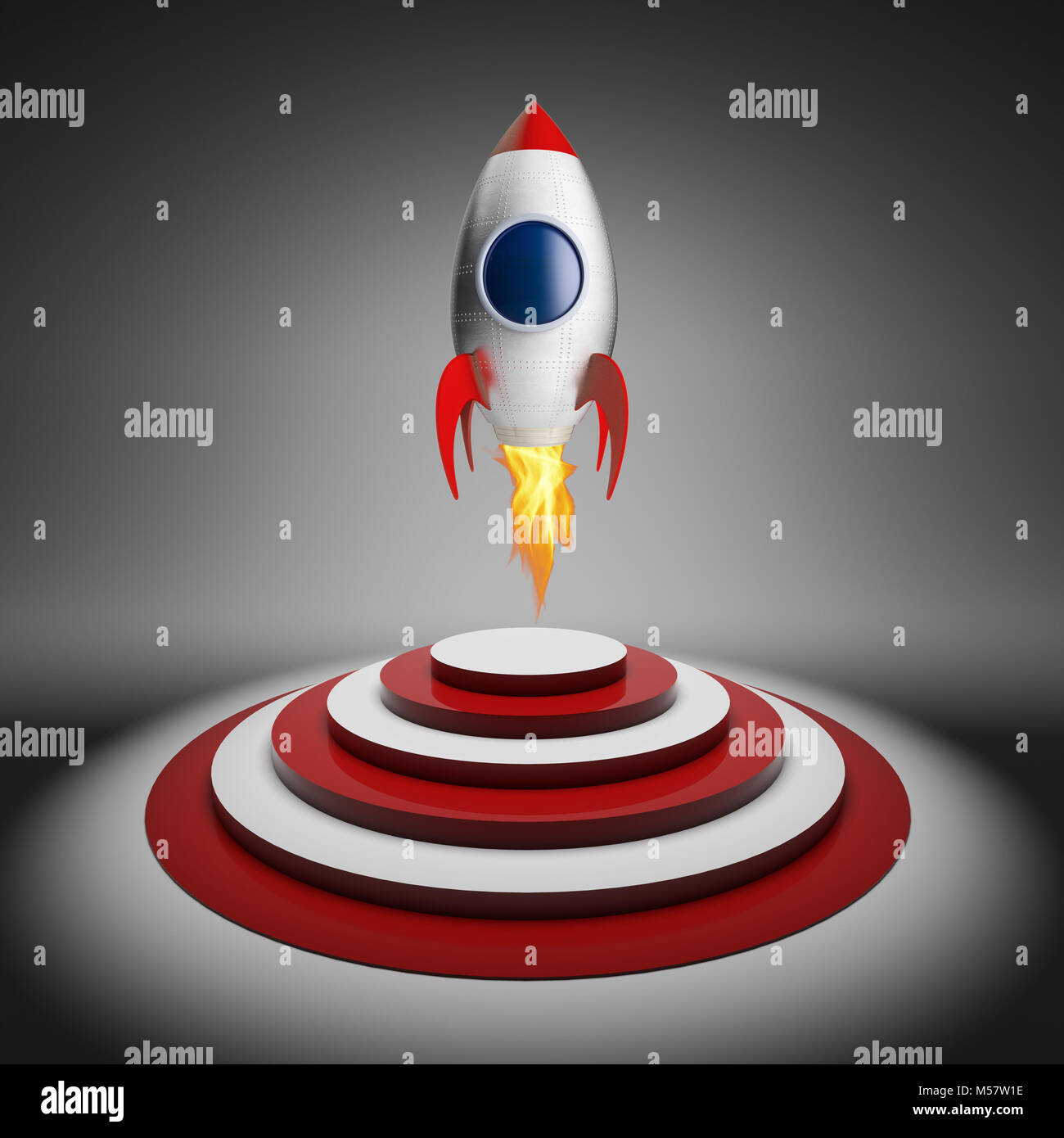 classic rocket toy and target stair 3d rendering image Stock Photo