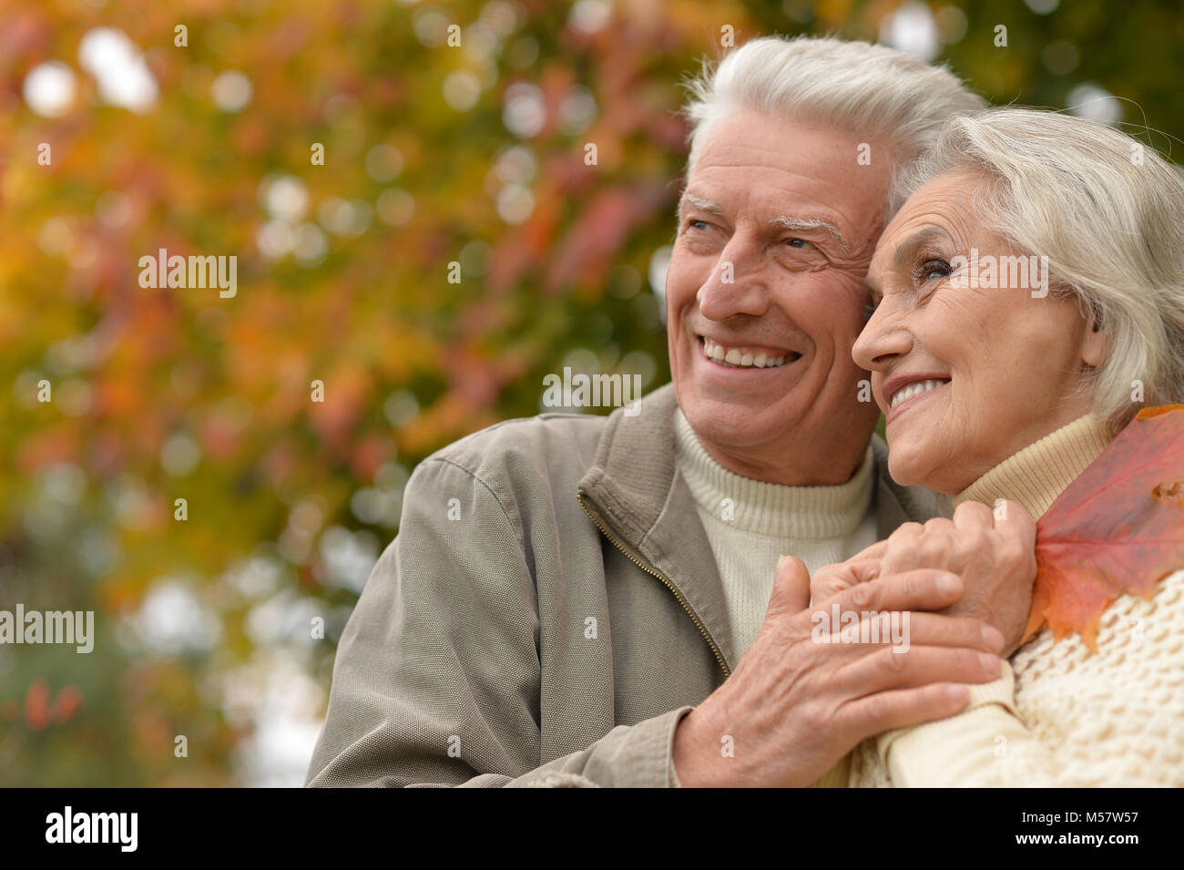senior couple hugging in the park Stock Photo - Alamy