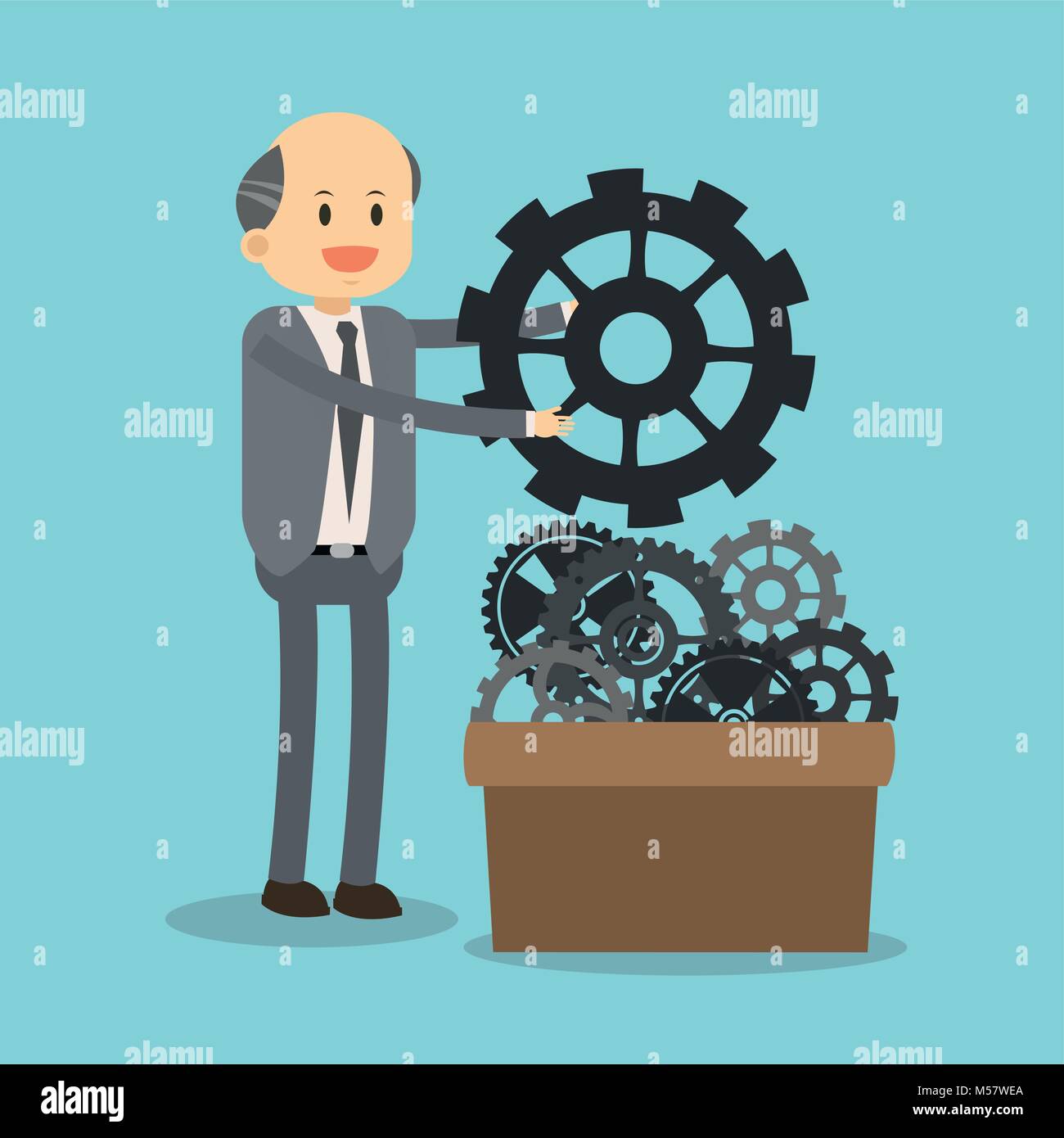 Businessman with gears on box Stock Vector Image & Art - Alamy