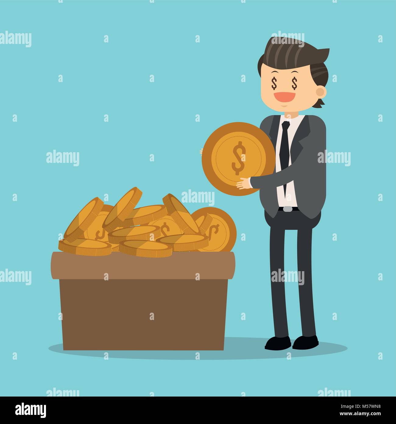 Businessman holding a box with coins Stock Vector Image & Art - Alamy
