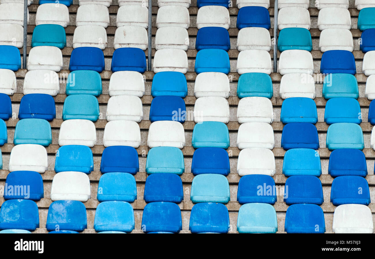 various blue colours stand chairs Stock Photo