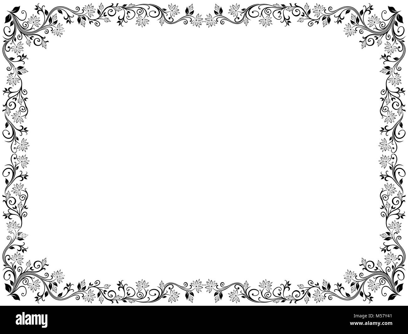 Ornamental floral frame with leaves and flowers, vector illustration Stock Vector