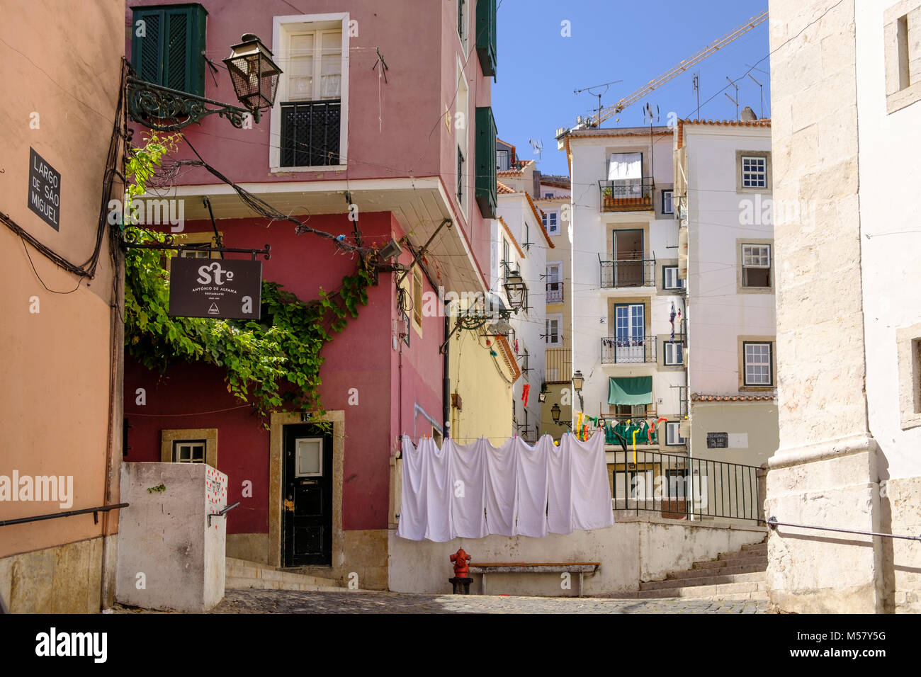 Backstreets of Alfama Neighborhood, Lisbon, Portugal Stock Photo