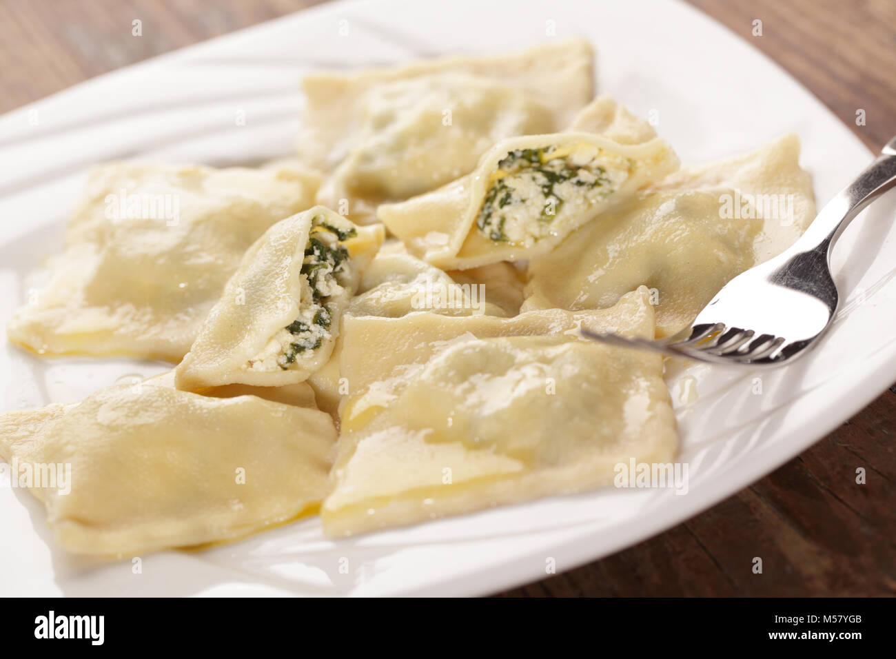 Ravioli with ricotta and spinach closeup Stock Photo