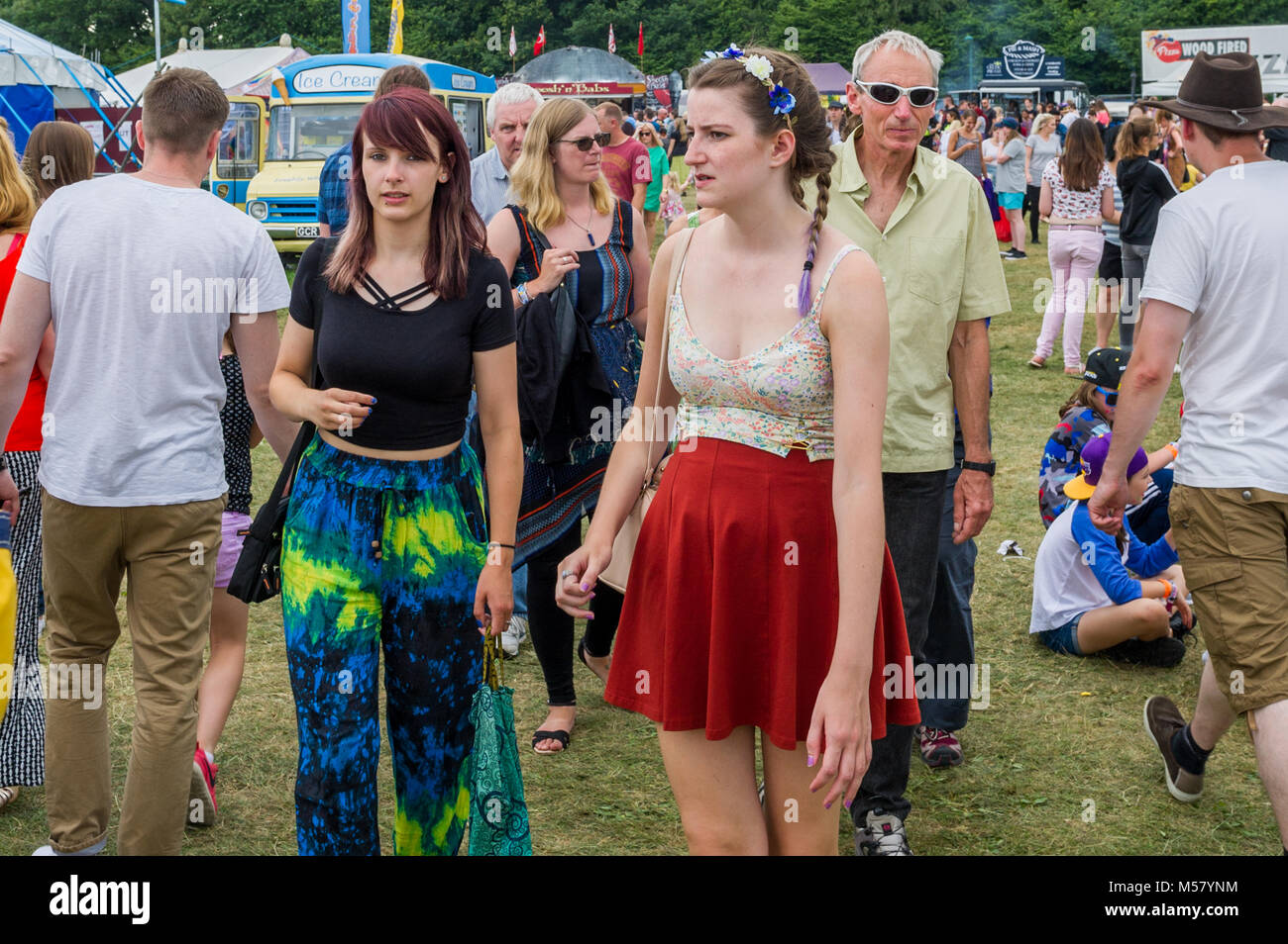 Crowd of festival goers/people at Coventry Godiva Live Music Festival, Coventry, UK in July 2017. Stock Photo