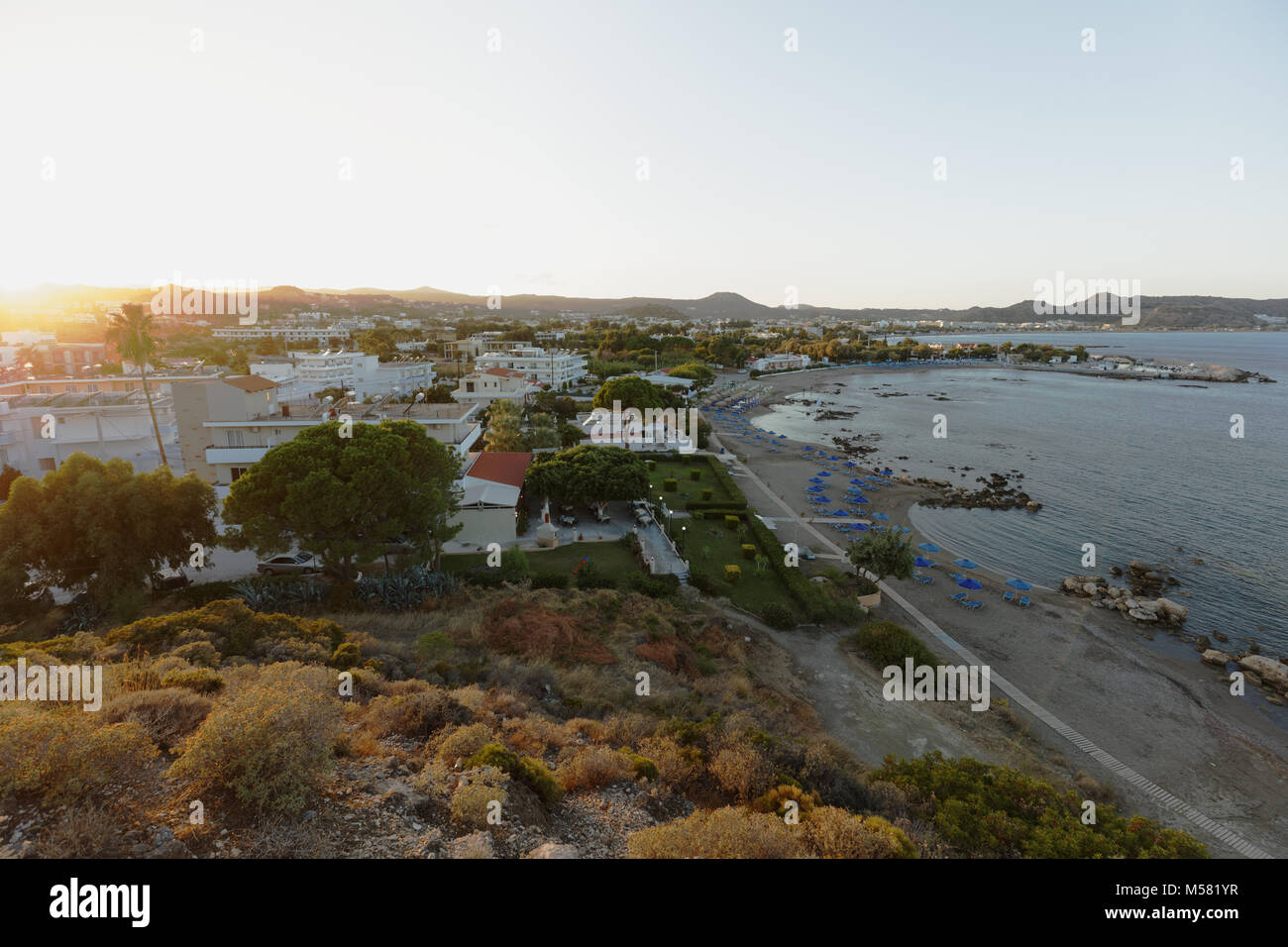 Landscape of Faliraki, resort village on Rhodes island, Dodecanese archipelago, Greece Stock Photo