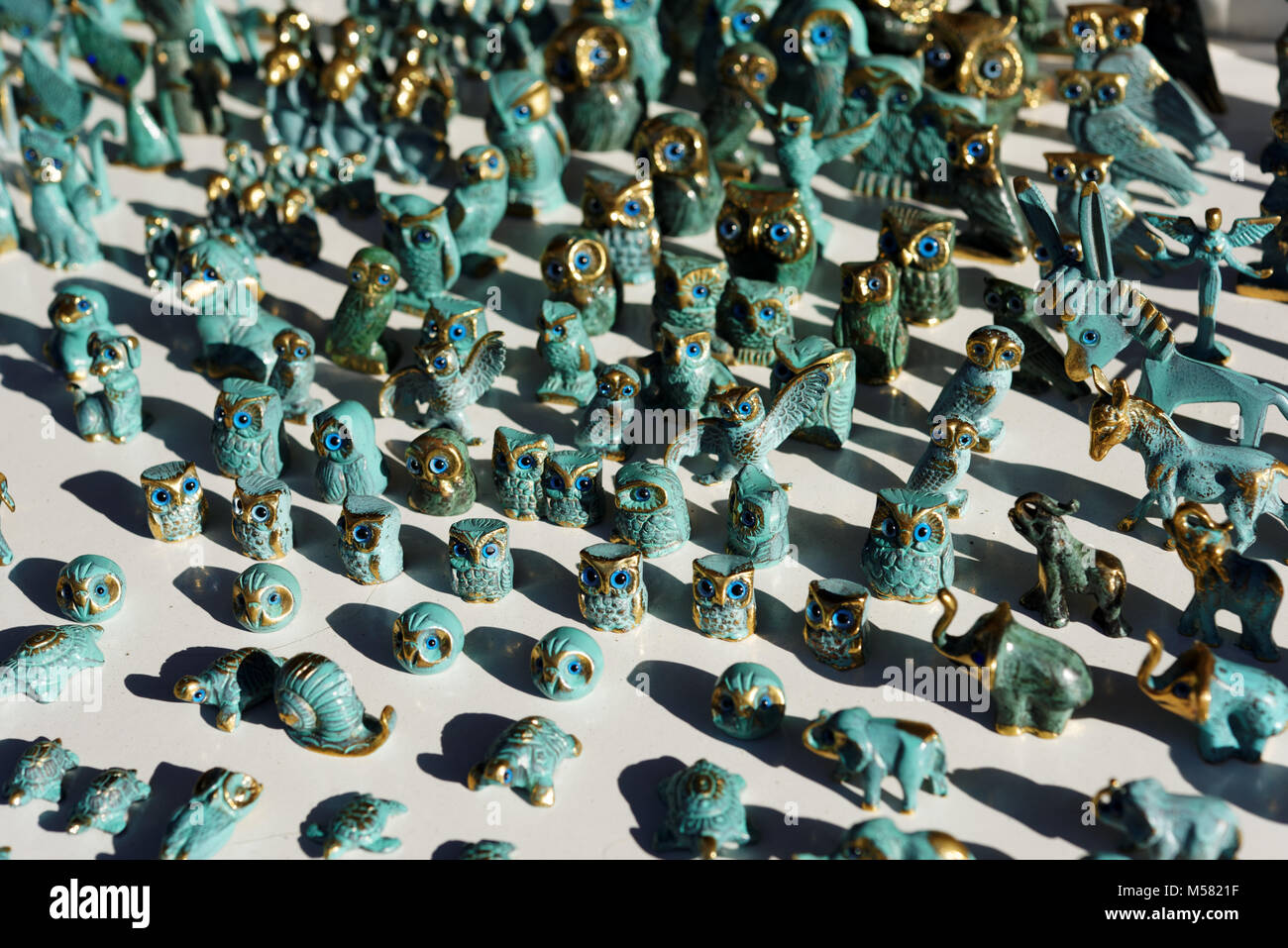 Greek souvenirs with blue nazar amulets Stock Photo