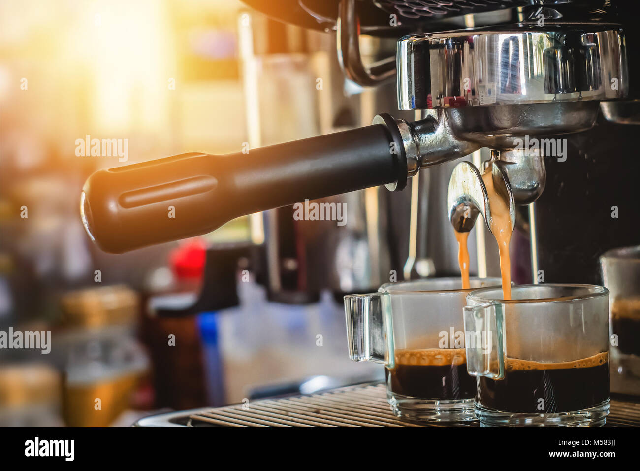 Coffee machine filling a cup ,coffee maker Stock Photo