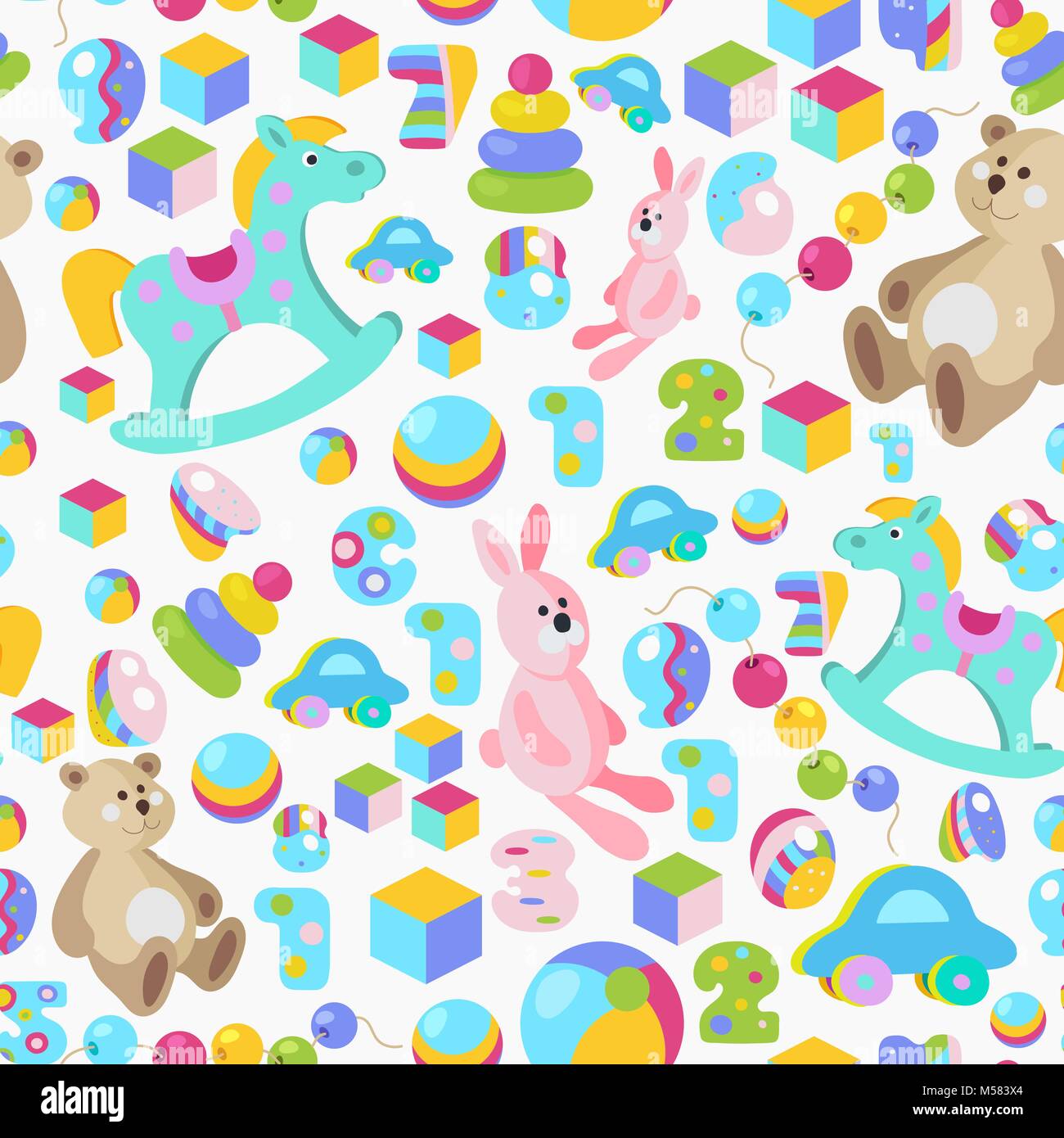 Kids toys cartoon style colorful vector seamless pattern Stock Vector